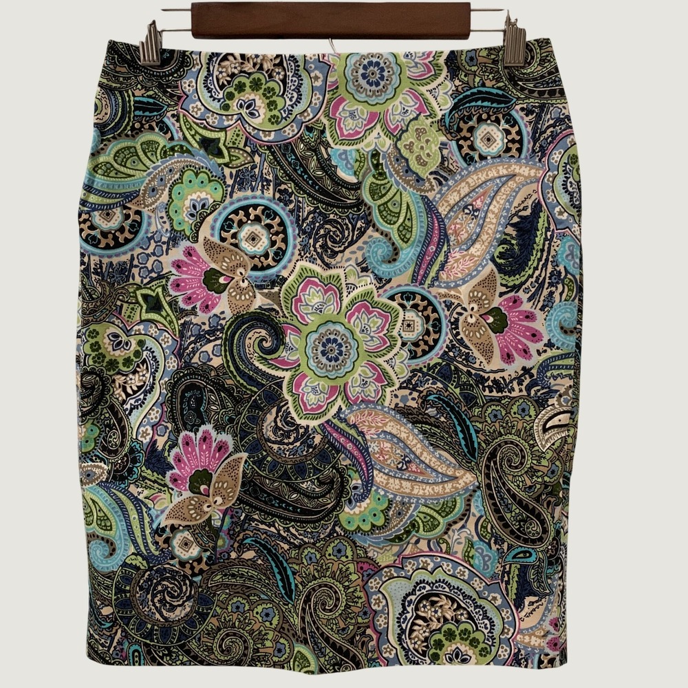 Talbots Pencil Skirt Women's Size 4P Multicolor Paisley Lined Back Zipper